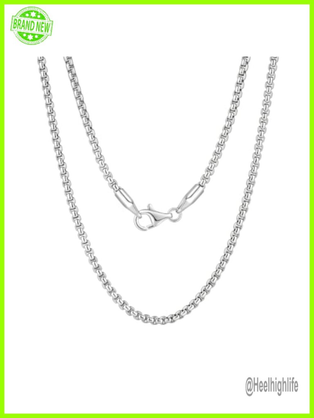 14K White Gold Plated Box Chain Necklace 2mm 18-30 Inch Unisex